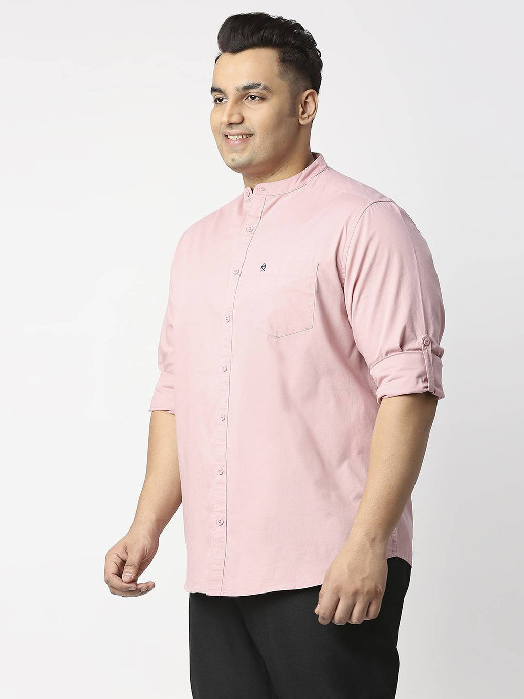 Thomas Scott Men Plus Size Mandarin Collar Slim Fit Cotton Casual Shirt