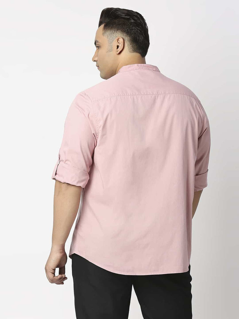 Thomas Scott Men Plus Size Mandarin Collar Slim Fit Cotton Casual Shirt