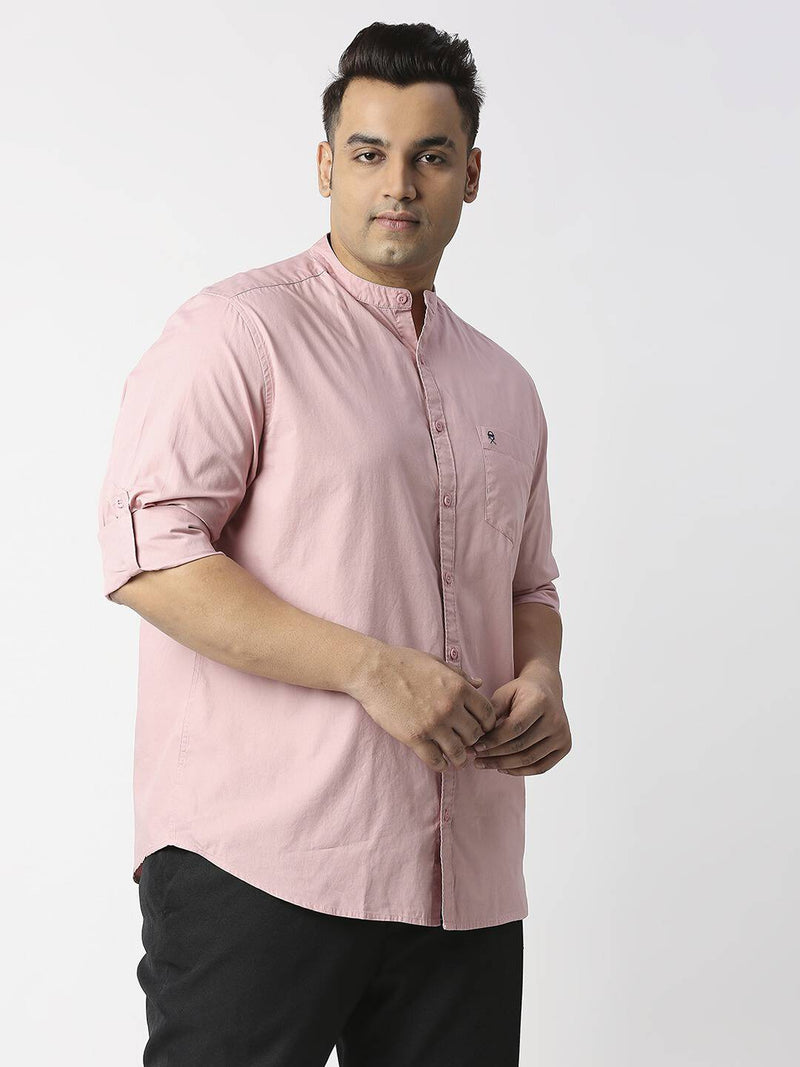 Thomas Scott Men Plus Size Mandarin Collar Slim Fit Cotton Casual Shirt