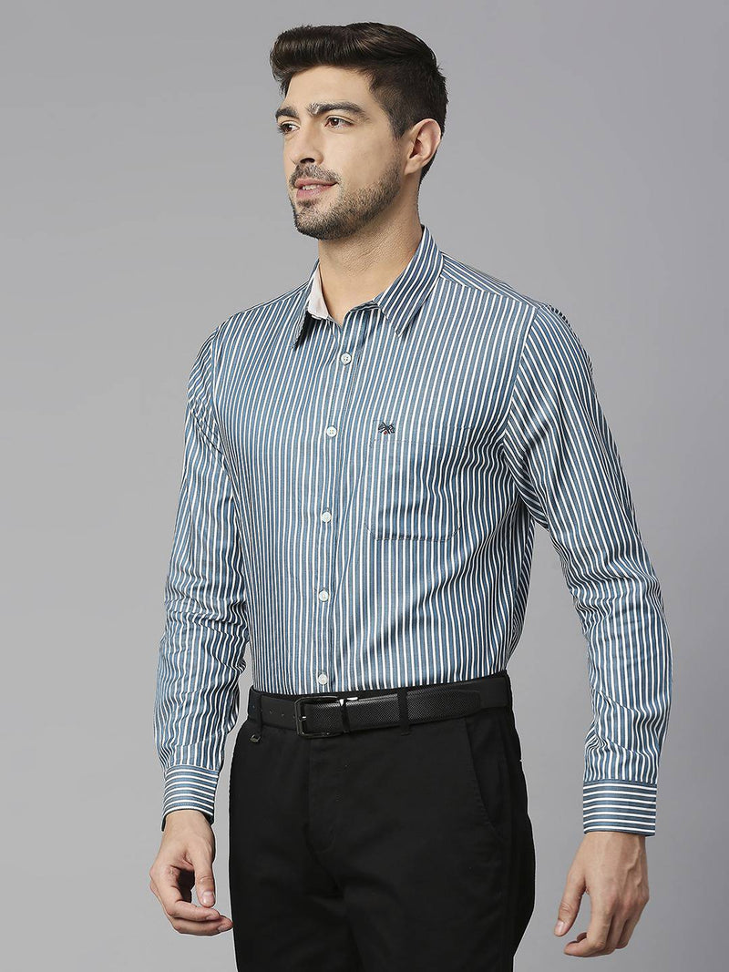 Thomas Scott Men Classic Slim Fit Striped Pure Cotton Formal Shirt