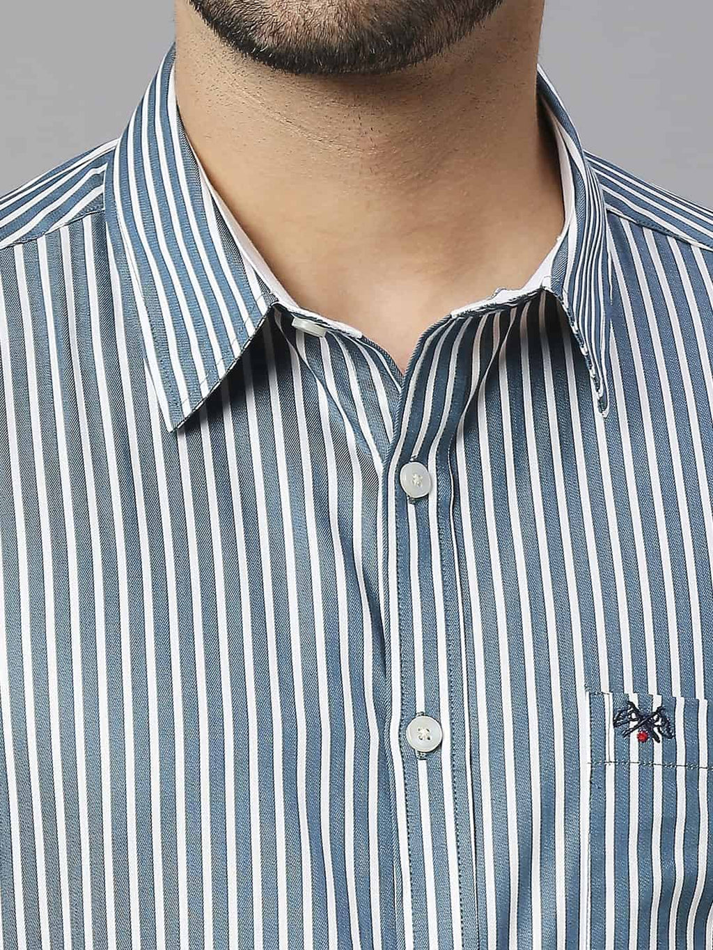 Thomas Scott Men Classic Slim Fit Striped Pure Cotton Formal Shirt