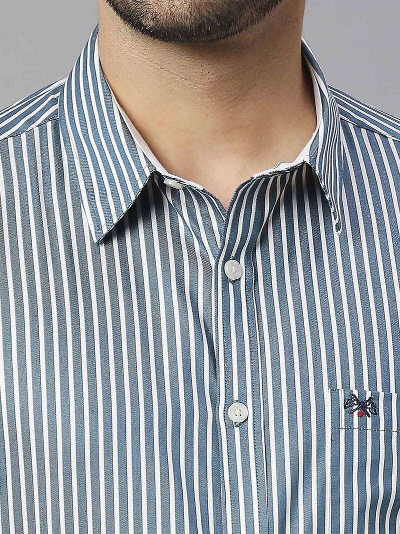 Thomas Scott Men Classic Slim Fit Striped Pure Cotton Formal Shirt