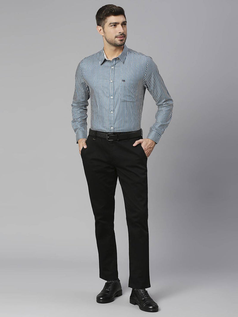 Thomas Scott Men Classic Slim Fit Striped Pure Cotton Formal Shirt