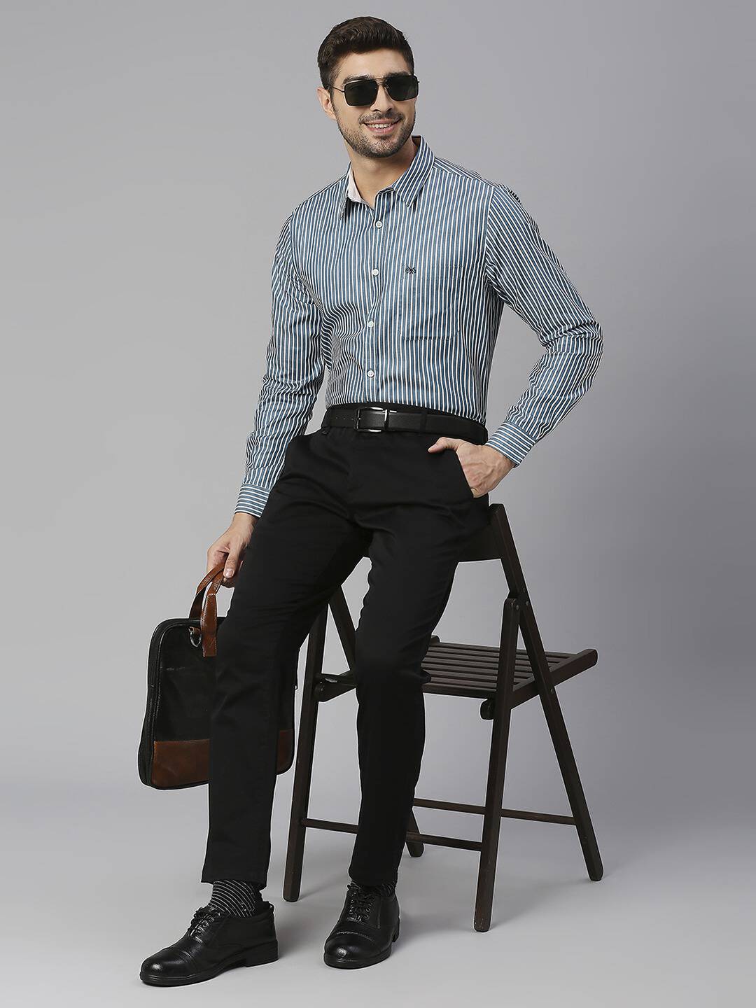 Thomas Scott Men Classic Slim Fit Striped Pure Cotton Formal Shirt