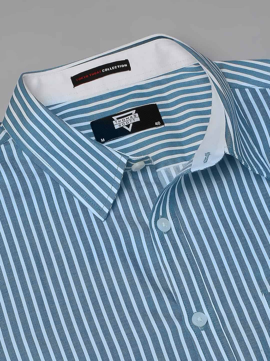 Thomas Scott Men Classic Slim Fit Striped Pure Cotton Formal Shirt