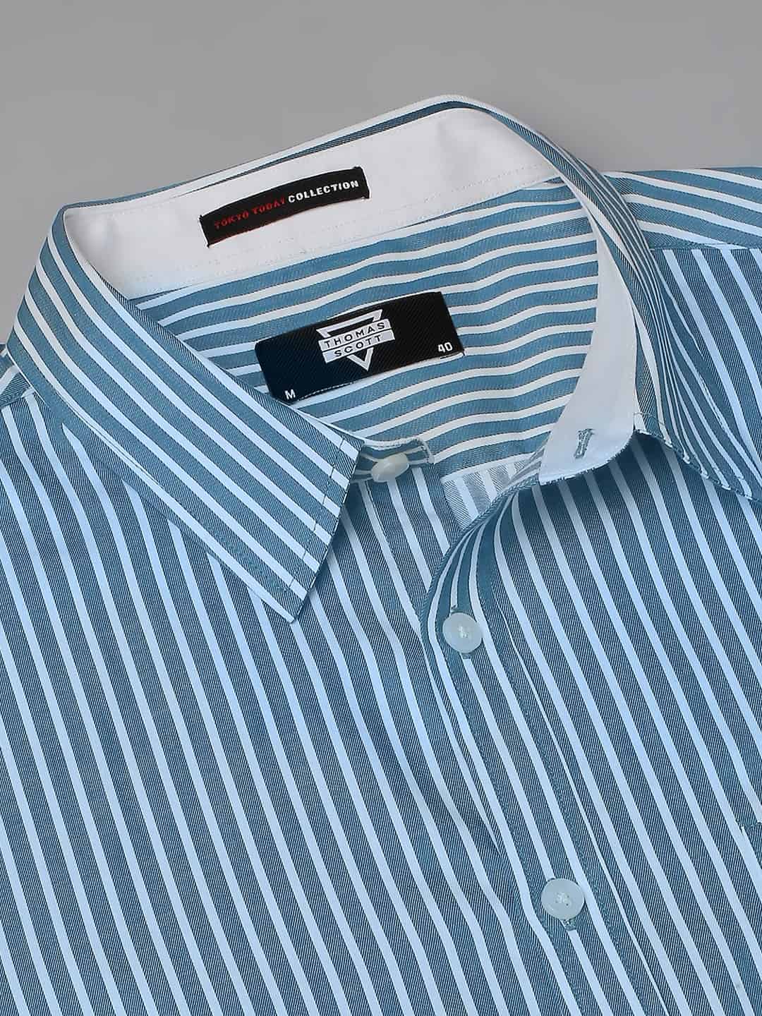 Thomas Scott Men Classic Slim Fit Striped Pure Cotton Formal Shirt