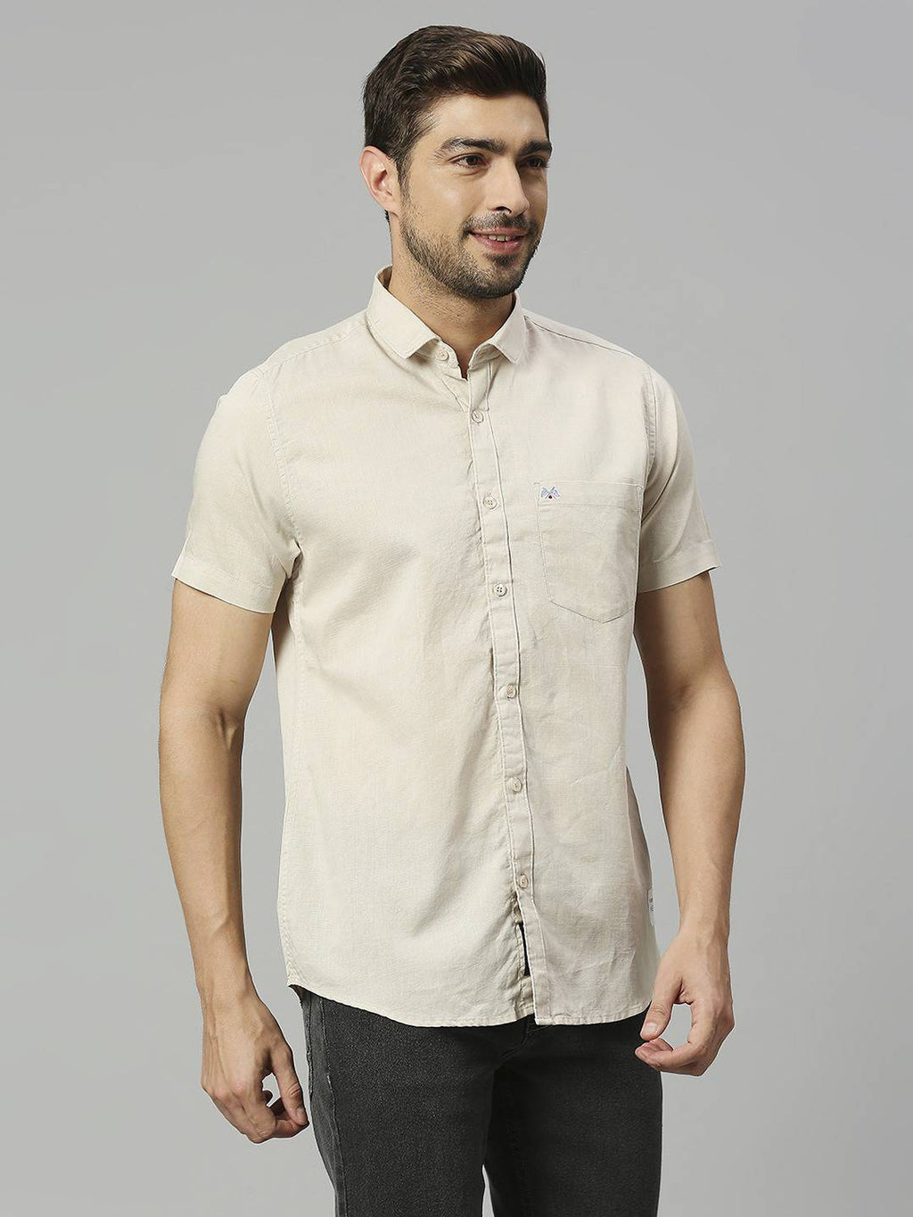 Thomas Scott Men Classic Slim Fit Opaque Cotton Linen Casual Shirt