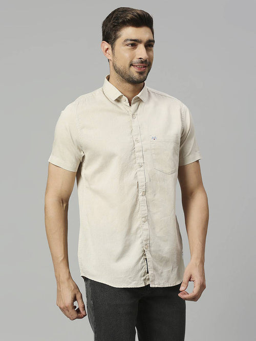 Thomas Scott Men Classic Slim Fit Opaque Cotton Linen Casual Shirt