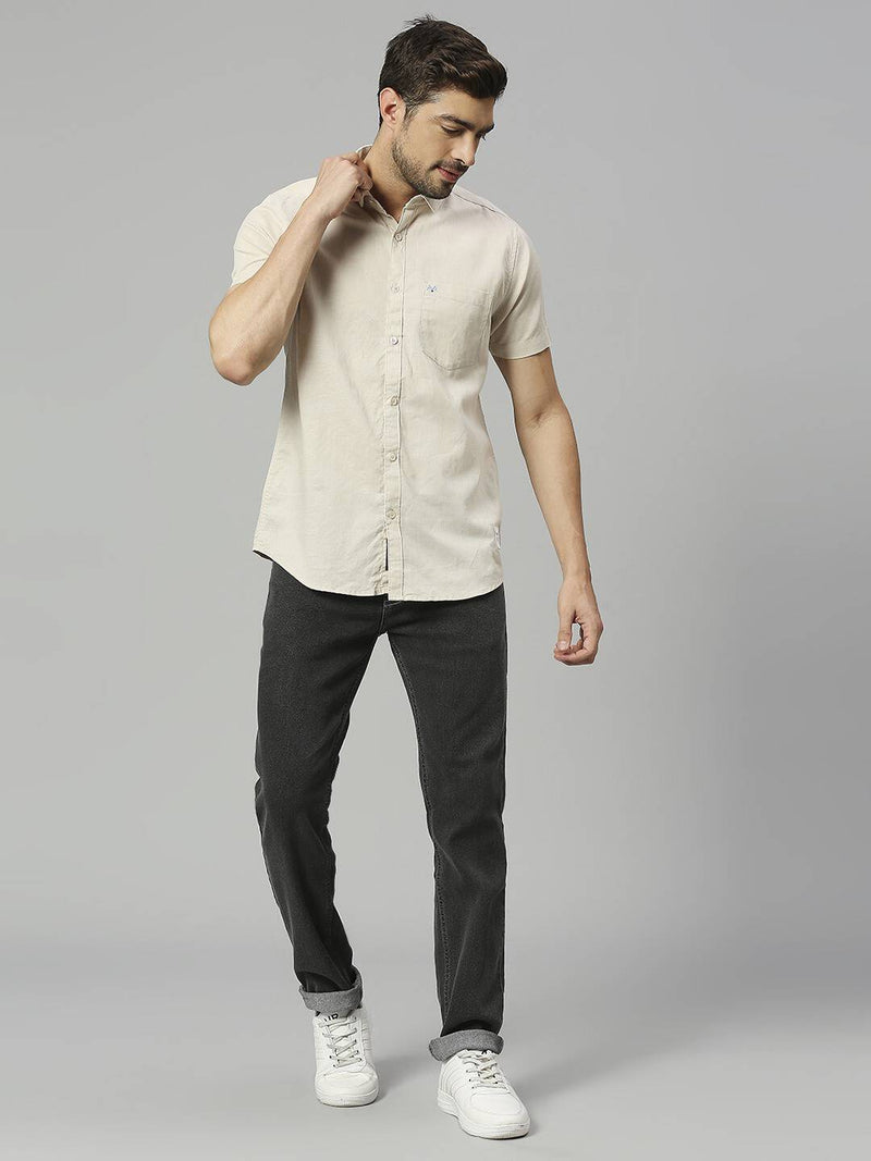 Thomas Scott Men Classic Slim Fit Opaque Cotton Linen Casual Shirt