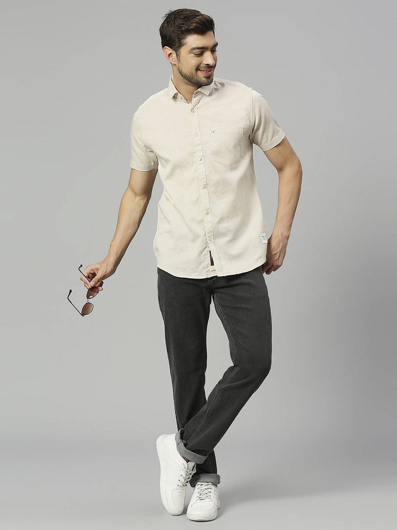 Thomas Scott Men Classic Slim Fit Opaque Cotton Linen Casual Shirt
