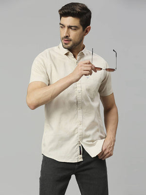 Thomas Scott Men Classic Slim Fit Opaque Cotton Linen Casual Shirt