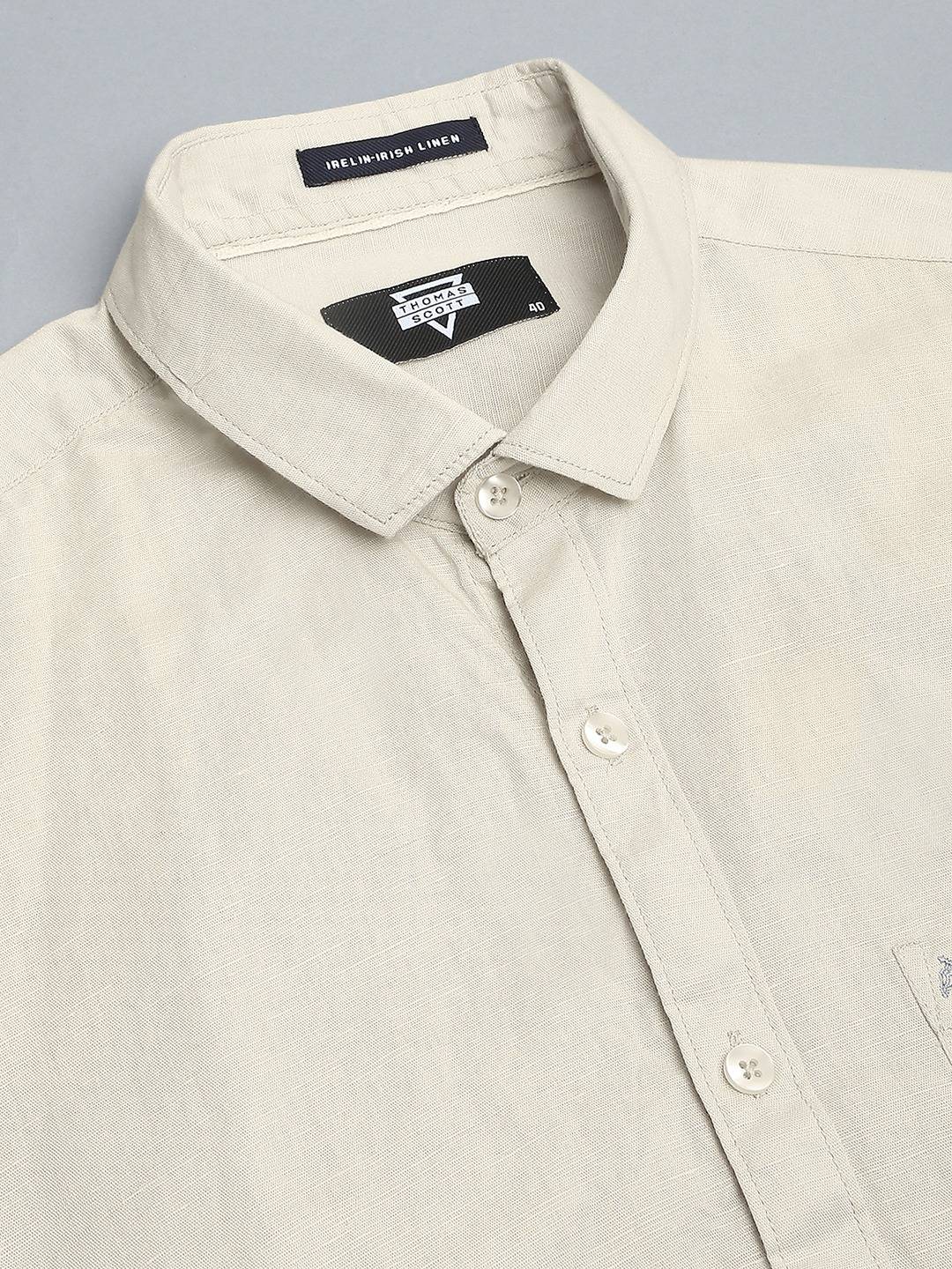 Thomas Scott Men Classic Slim Fit Opaque Cotton Linen Casual Shirt