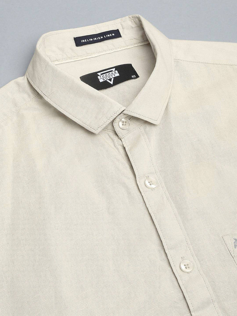 Thomas Scott Men Classic Slim Fit Opaque Cotton Linen Casual Shirt