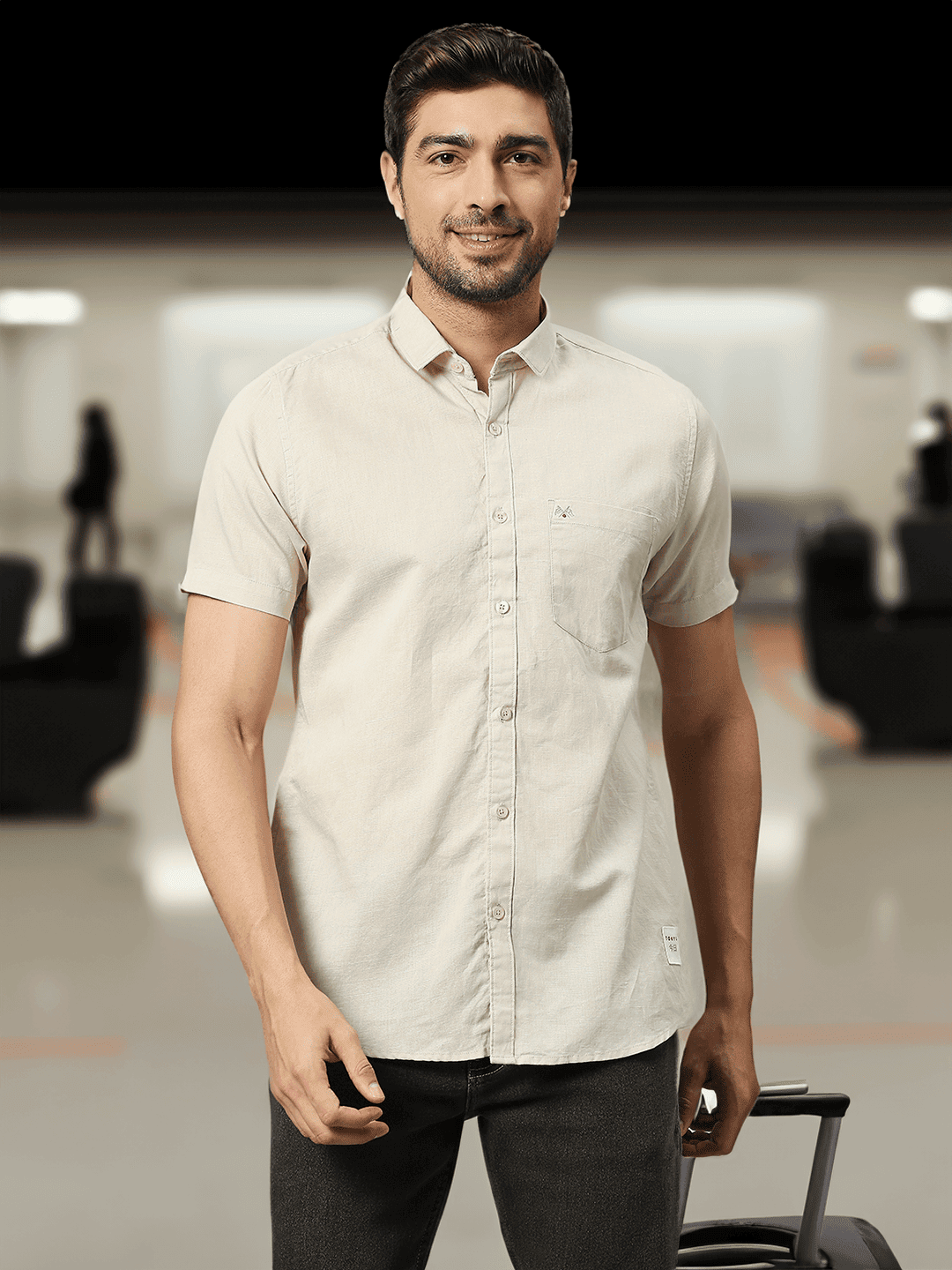Thomas Scott Men Classic Slim Fit Opaque Cotton Linen Casual Shirt