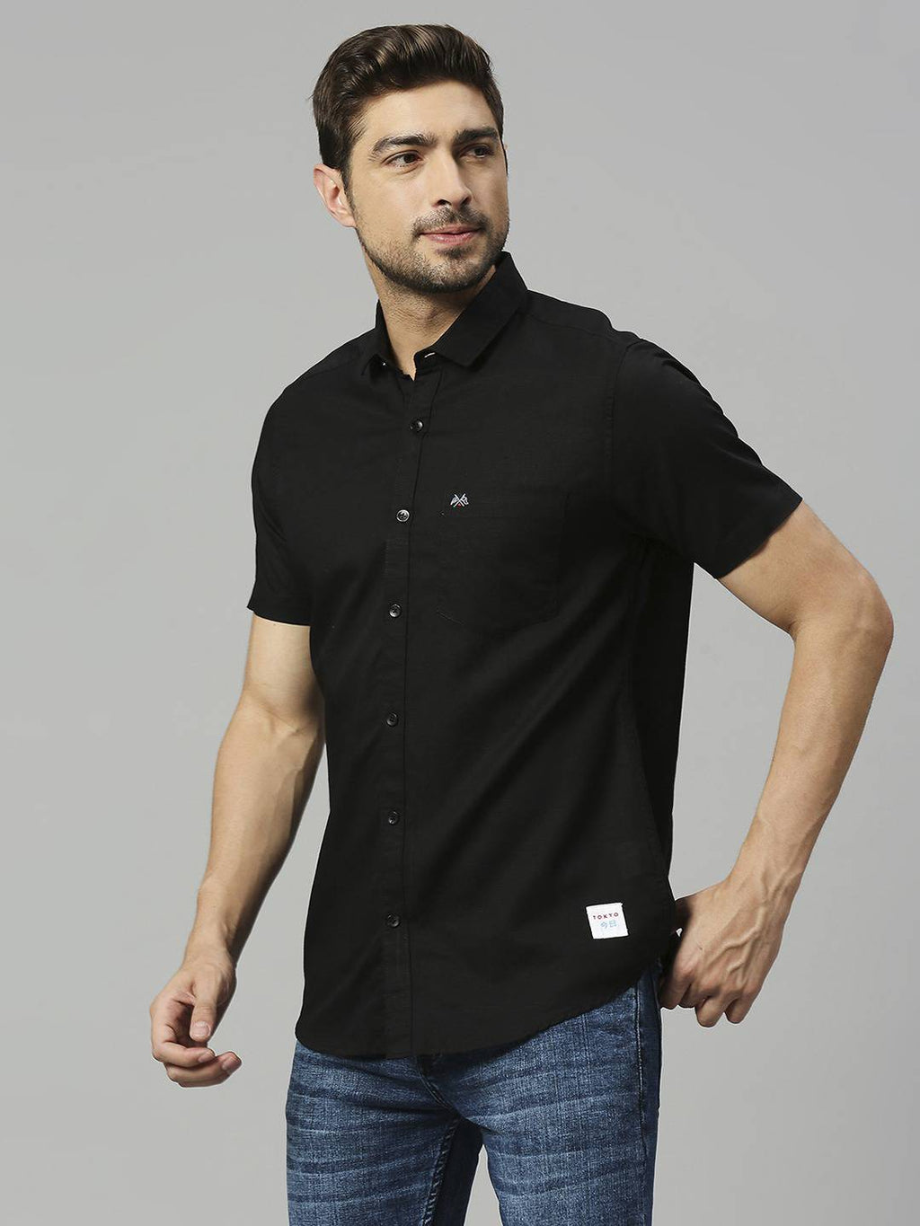 Thomas Scott Men Classic Slim Fit Opaque Cotton Linen Casual Shirt
