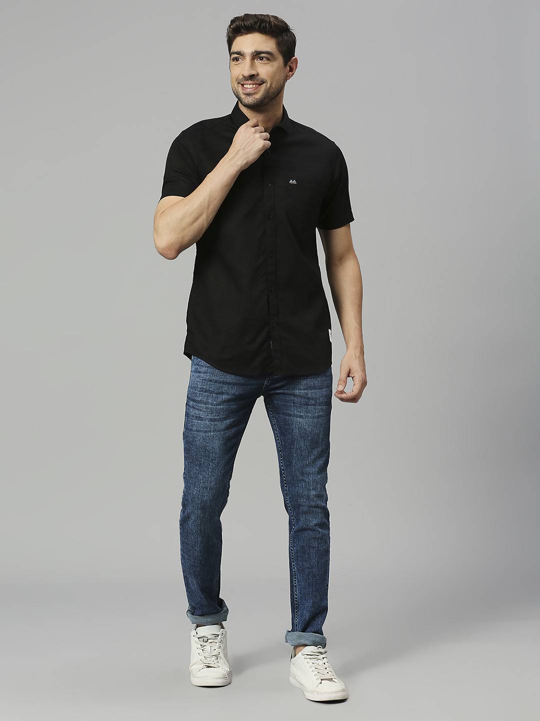 Thomas Scott Men Classic Slim Fit Opaque Cotton Linen Casual Shirt