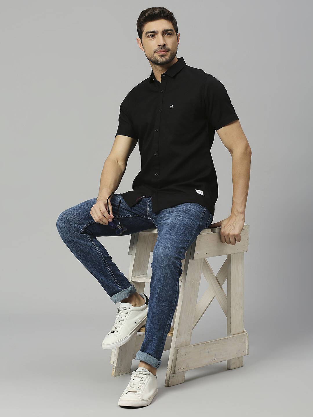 Thomas Scott Men Classic Slim Fit Opaque Cotton Linen Casual Shirt