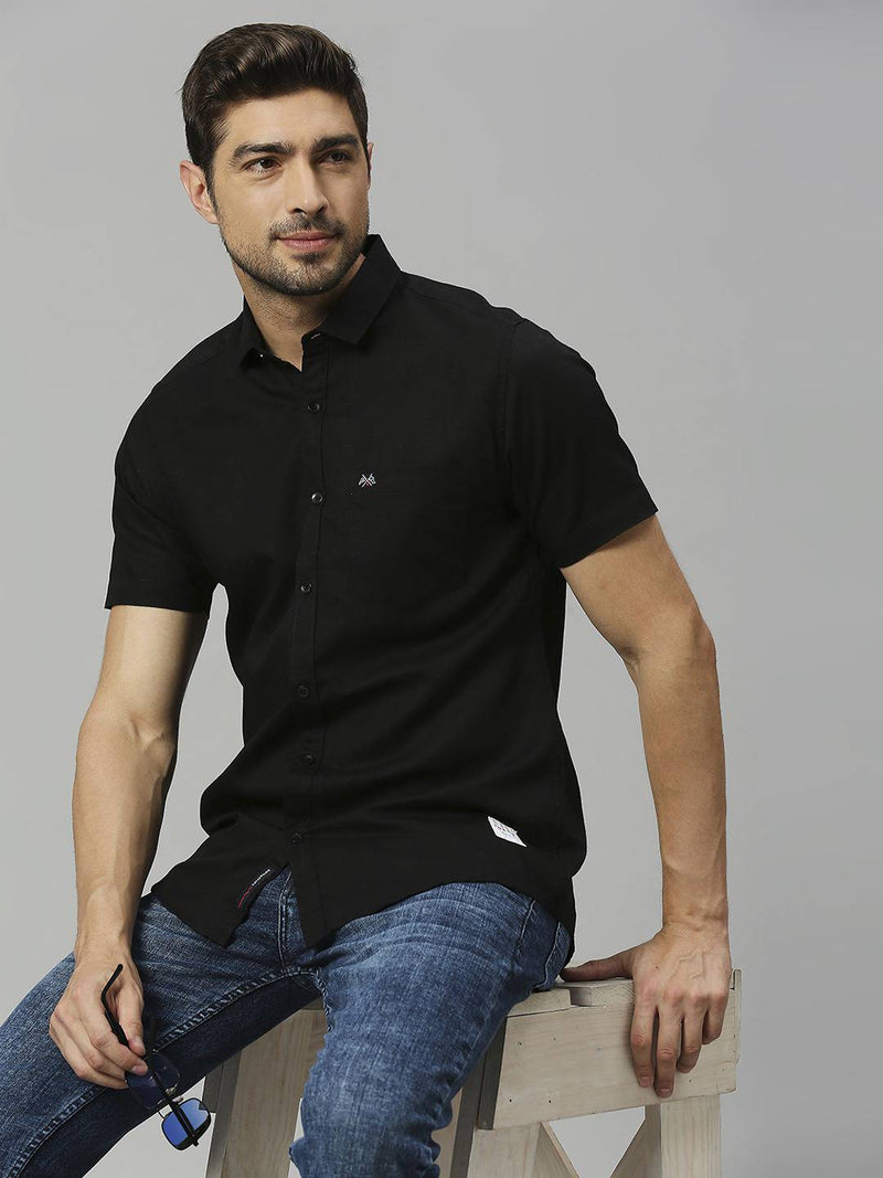Thomas Scott Men Classic Slim Fit Opaque Cotton Linen Casual Shirt