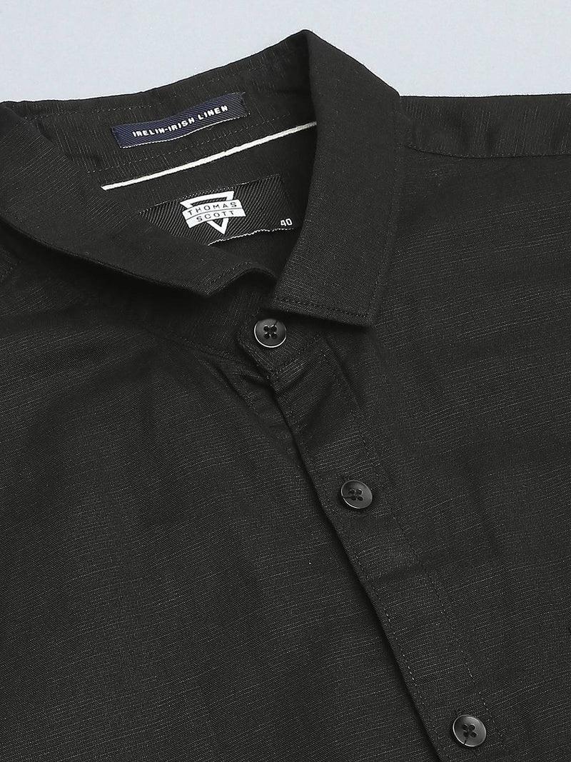 Thomas Scott Men Classic Slim Fit Opaque Cotton Linen Casual Shirt