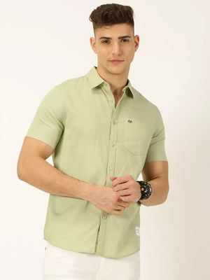 Thomas Scott Men Classic Cotton Linen Slim Fit Short Sleeves Casual Shirt
