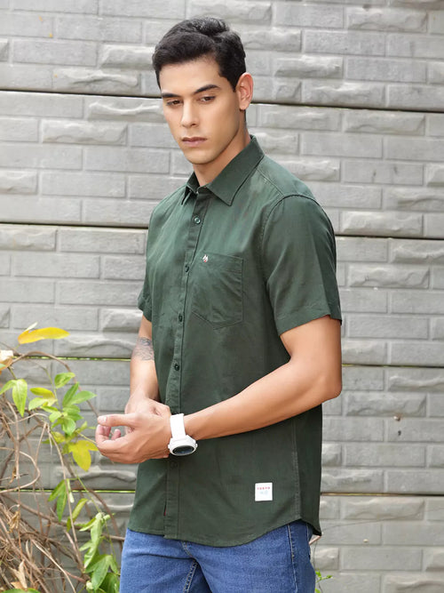 Thomas Scott Men Solid Classic Slim Fit Cotton Linen Faded Opaque Casual Shirt