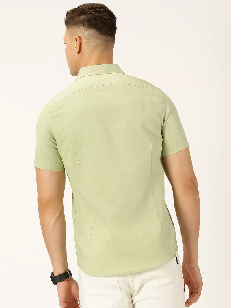 Thomas Scott Men Classic Cotton Linen Slim Fit Short Sleeves Casual Shirt