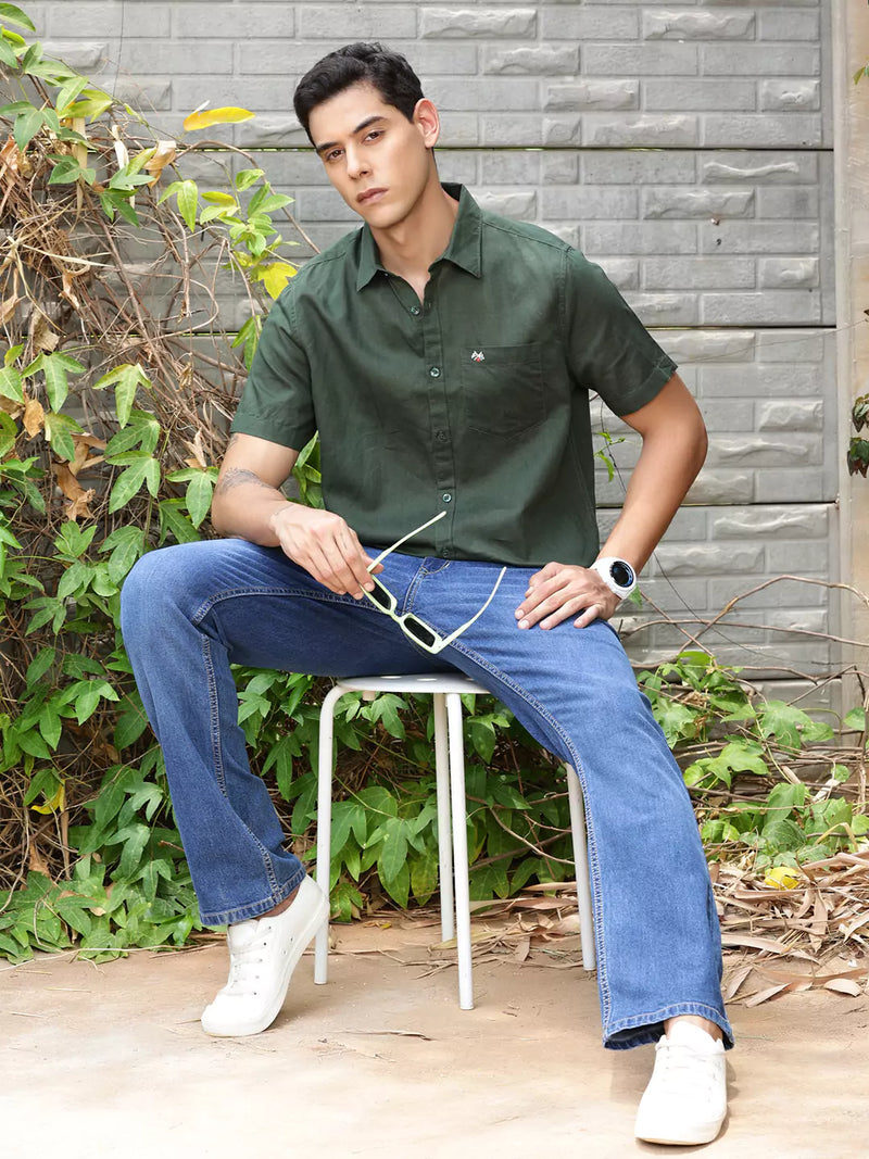 Thomas Scott Men Solid Classic Slim Fit Cotton Linen Faded Opaque Casual Shirt