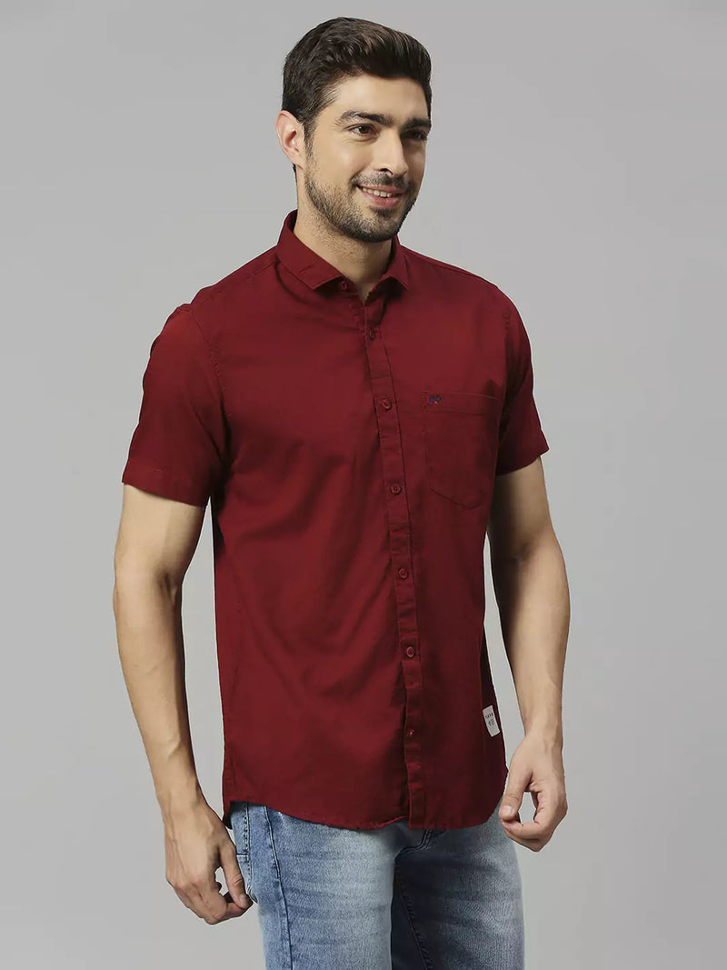 Thomas Scott Men Classic Slim Fit Opaque Cotton Linen Casual Shirt
