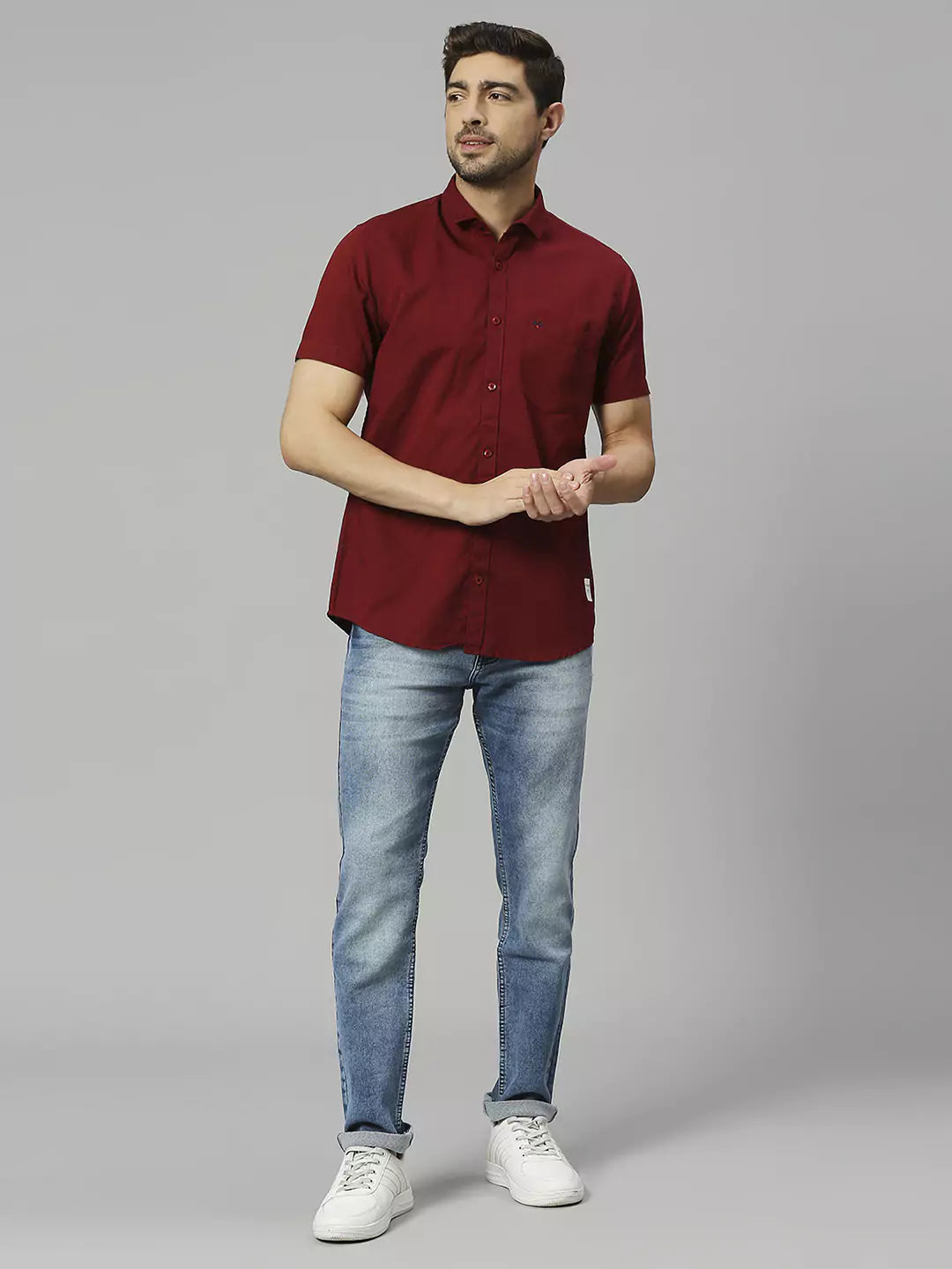 Thomas Scott Men Classic Slim Fit Opaque Cotton Linen Casual Shirt