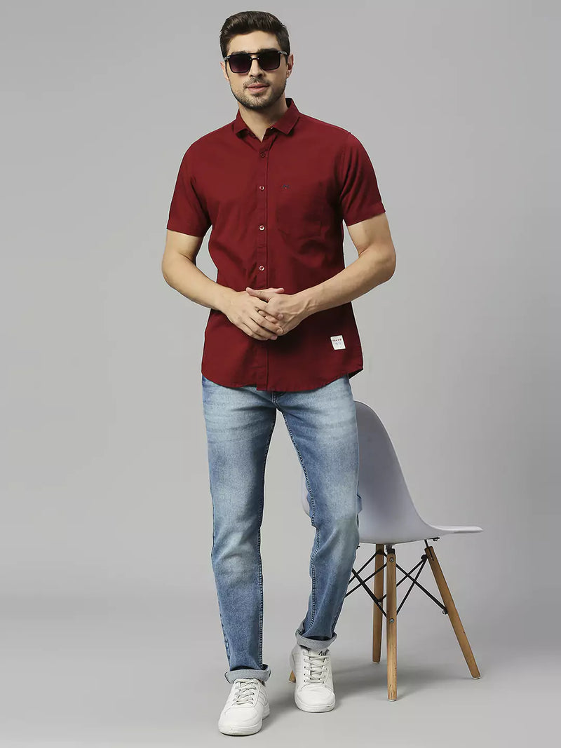 Thomas Scott Men Classic Slim Fit Opaque Cotton Linen Casual Shirt