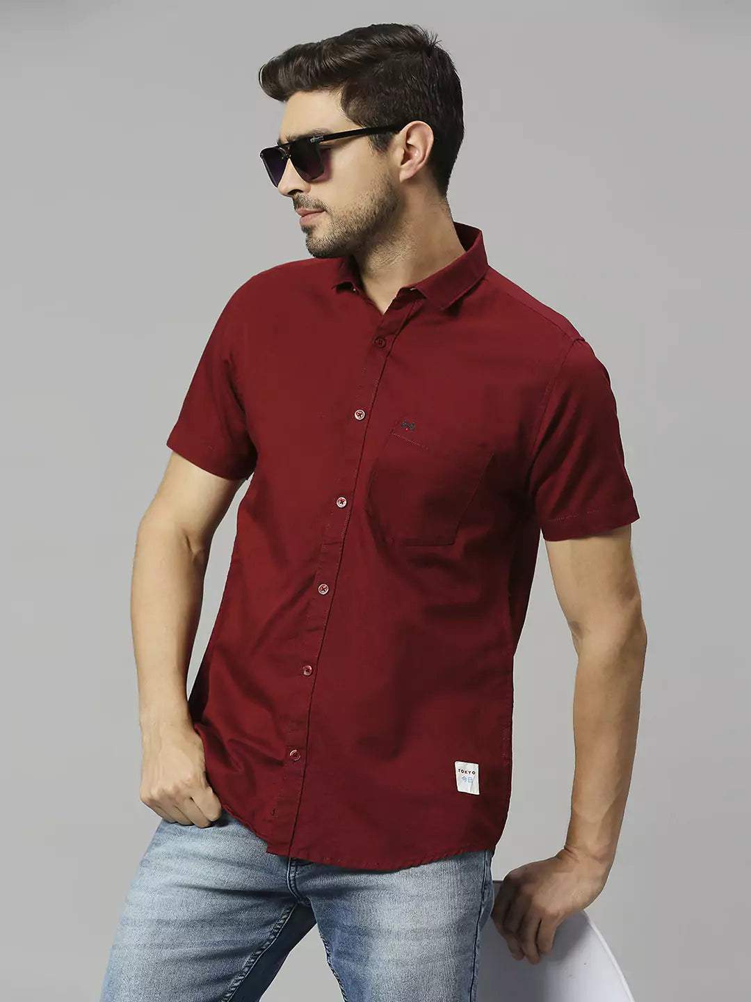 Thomas Scott Men Classic Slim Fit Opaque Cotton Linen Casual Shirt
