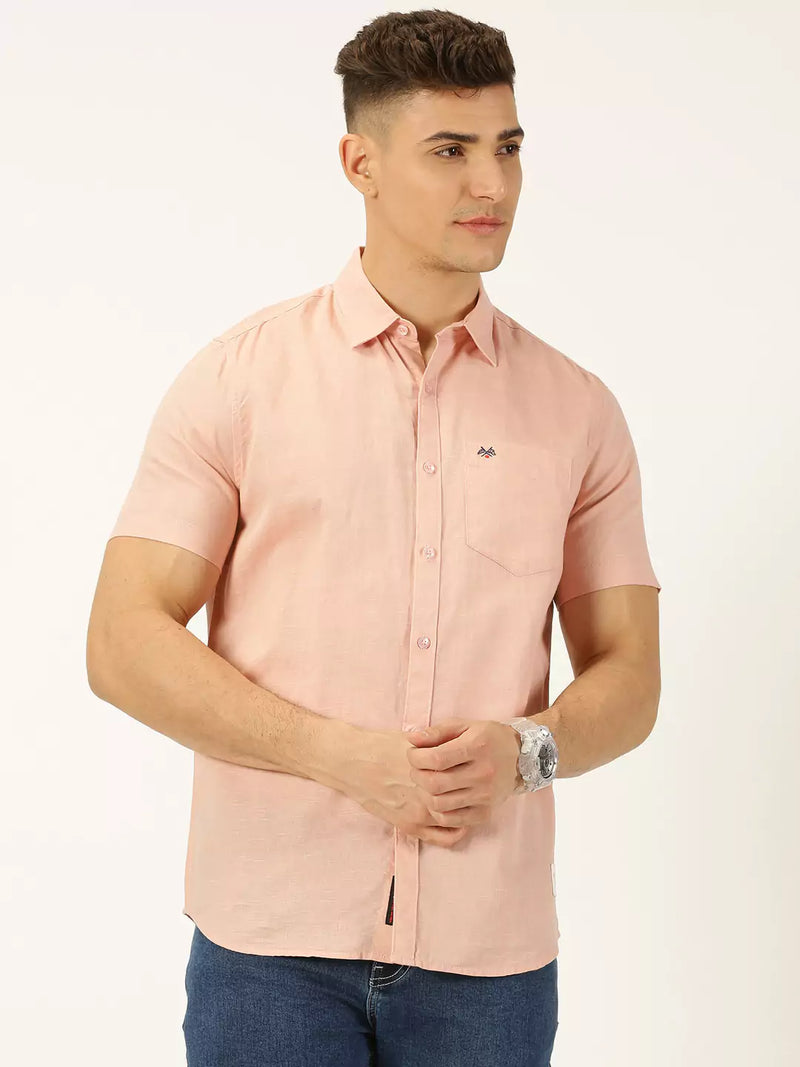 Thomas Scott Men Classic Cotton Linen Slim Fit Short Sleeves Casual Shirt