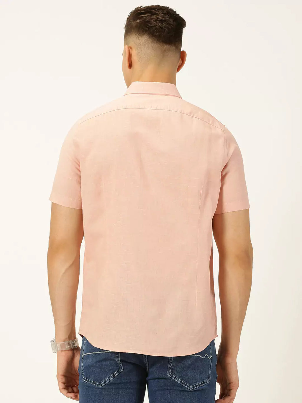 Thomas Scott Men Classic Cotton Linen Slim Fit Short Sleeves Casual Shirt