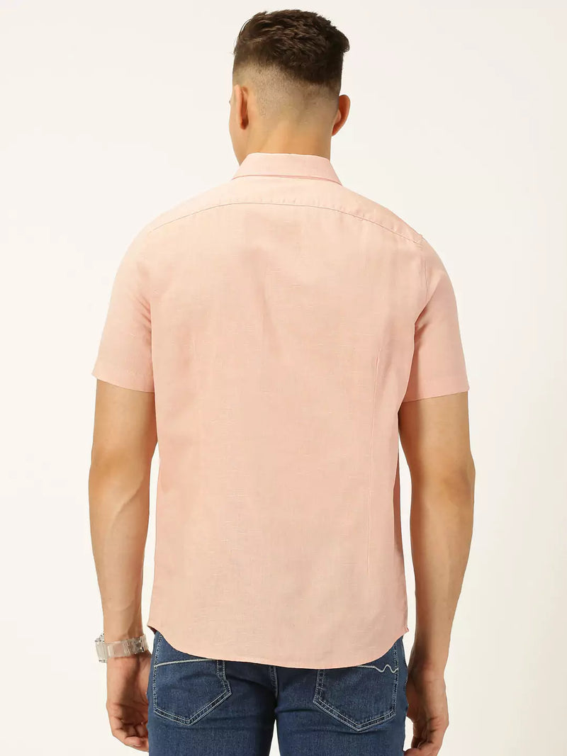 Thomas Scott Men Classic Cotton Linen Slim Fit Short Sleeves Casual Shirt
