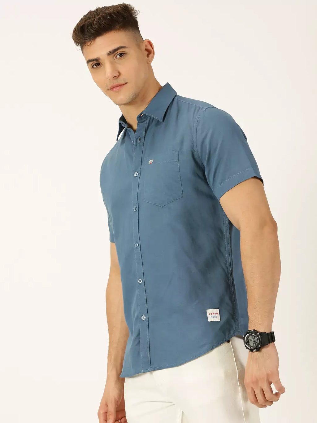 Thomas Scott Men Classic Slim Fit Casual Cotton Linen Shirt