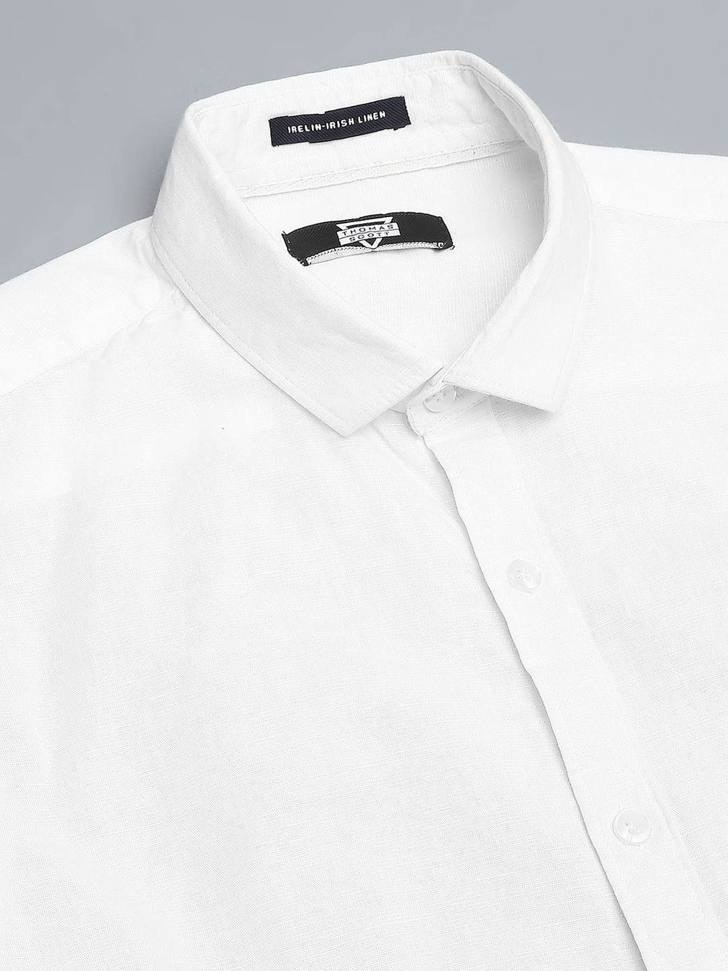 Thomas Scott Men Cutaway Collar Classic Slim Fit Cotton Linen Casual Shirt