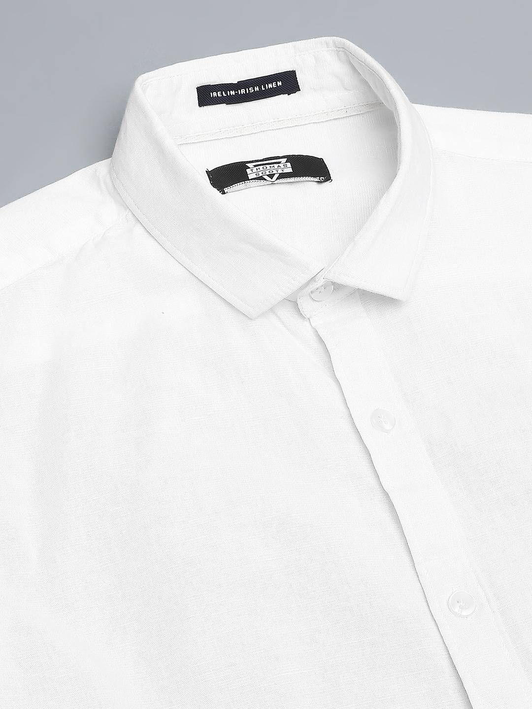 Thomas Scott Men Cutaway Collar Classic Slim Fit Cotton Linen Casual Shirt