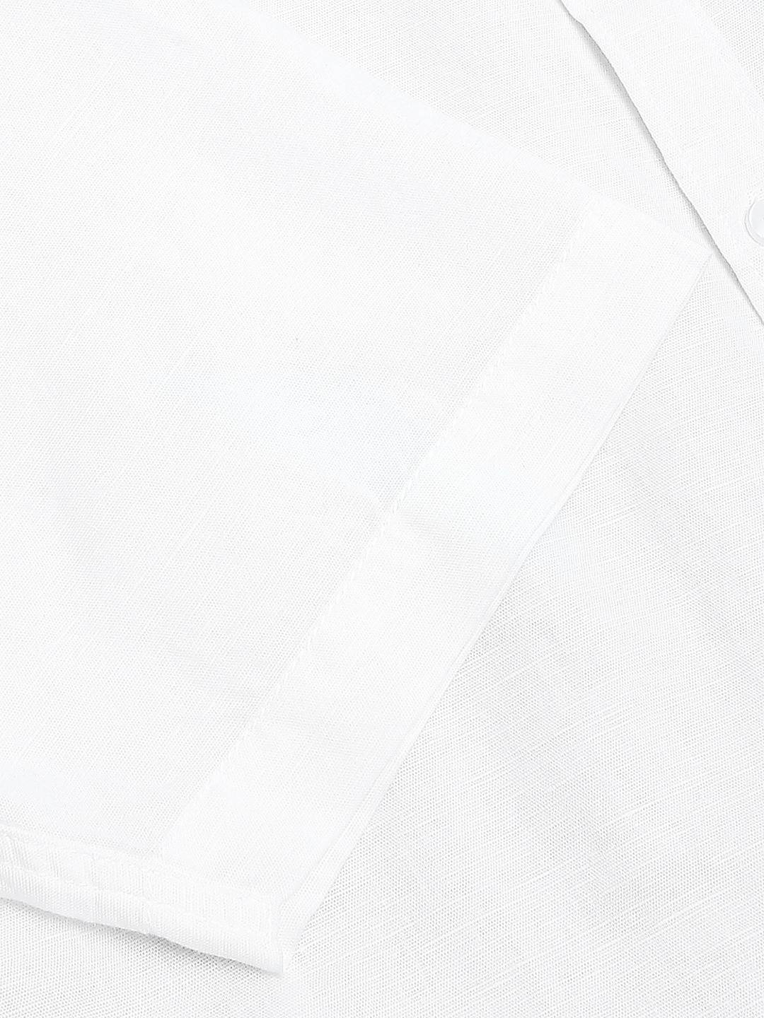 Thomas Scott Men Cutaway Collar Classic Slim Fit Cotton Linen Casual Shirt