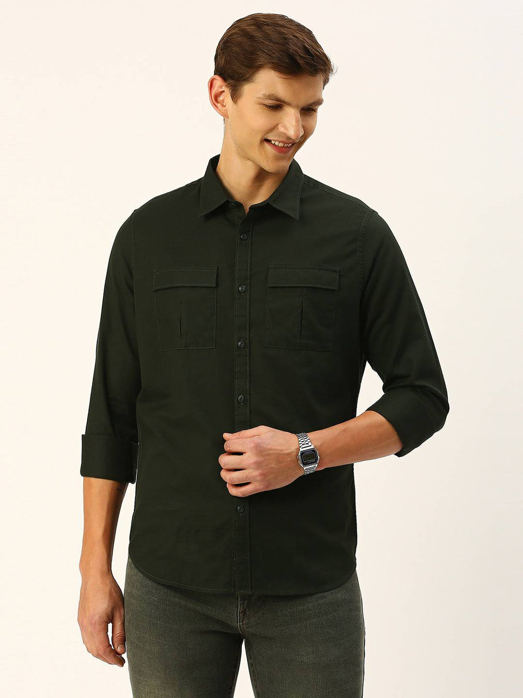 Thomas Scott Men Cotton Twill Classic Slim Fit Opaque Casual Shirt