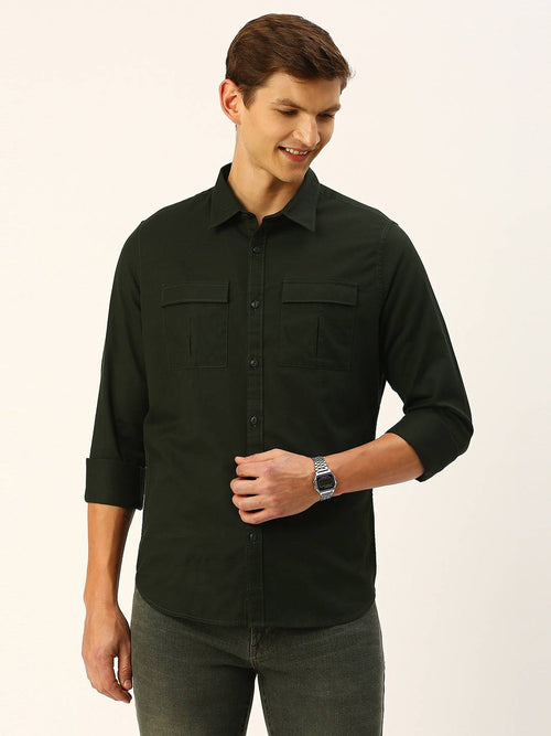 Thomas Scott Men Cotton Twill Classic Slim Fit Opaque Casual Shirt