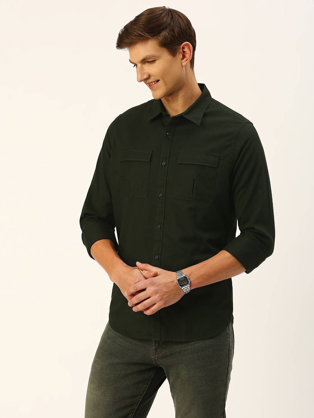 Thomas Scott Men Cotton Twill Classic Slim Fit Opaque Casual Shirt