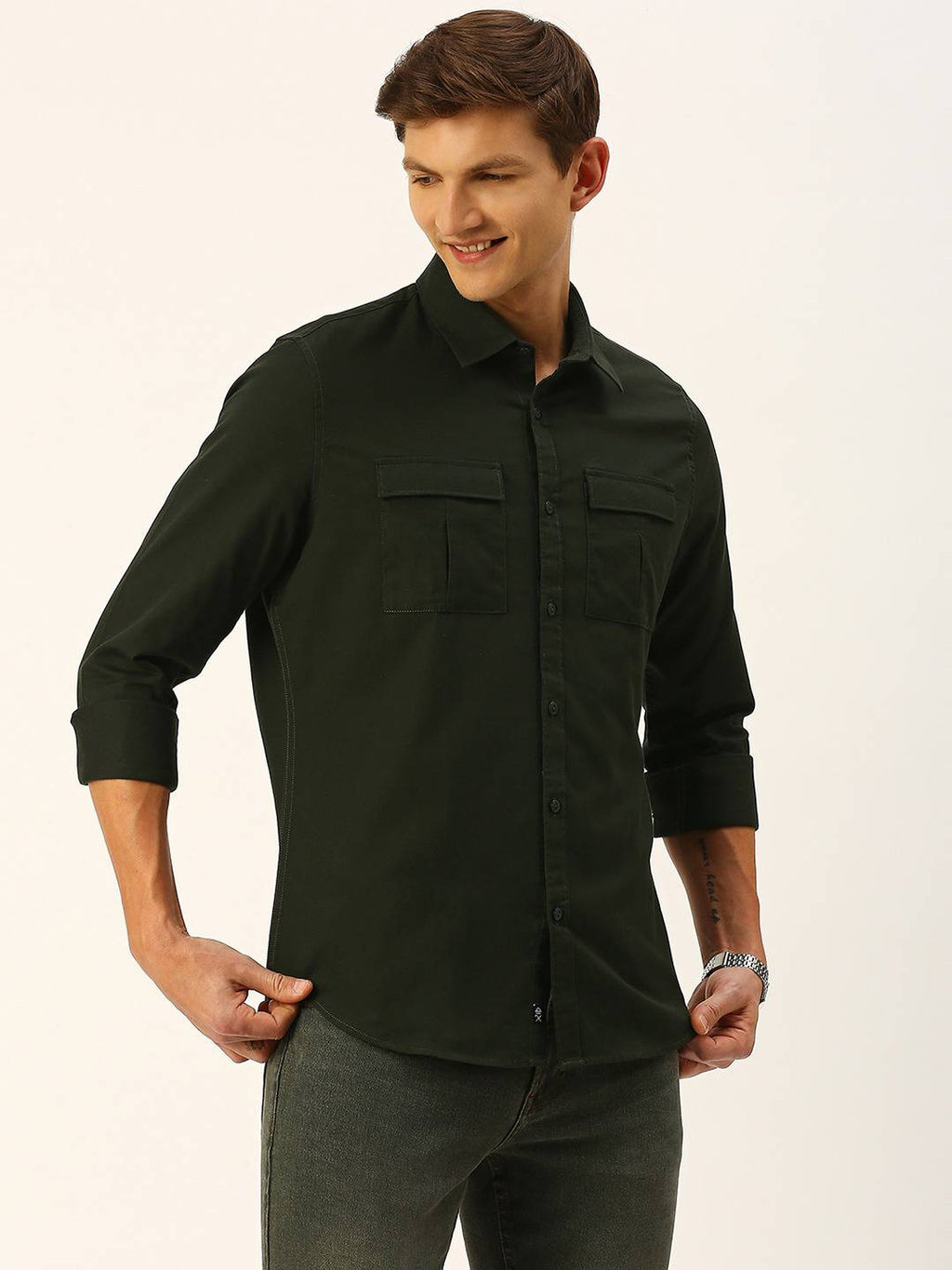 Thomas Scott Men Cotton Twill Classic Slim Fit Opaque Casual Shirt