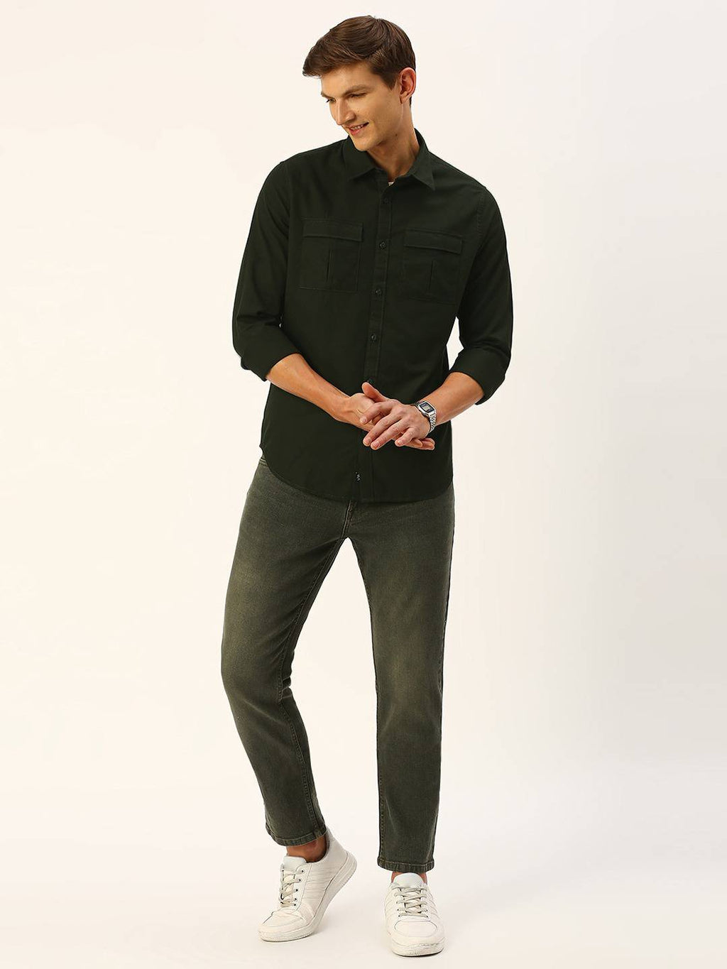 Thomas Scott Men Cotton Twill Classic Slim Fit Opaque Casual Shirt