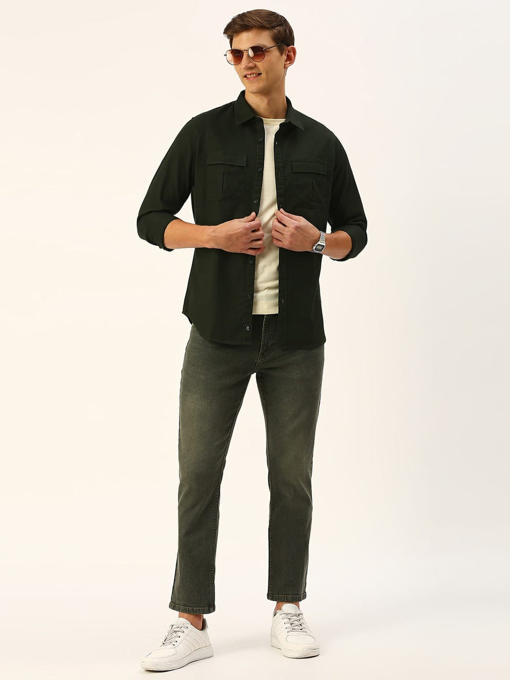 Thomas Scott Men Cotton Twill Classic Slim Fit Opaque Casual Shirt