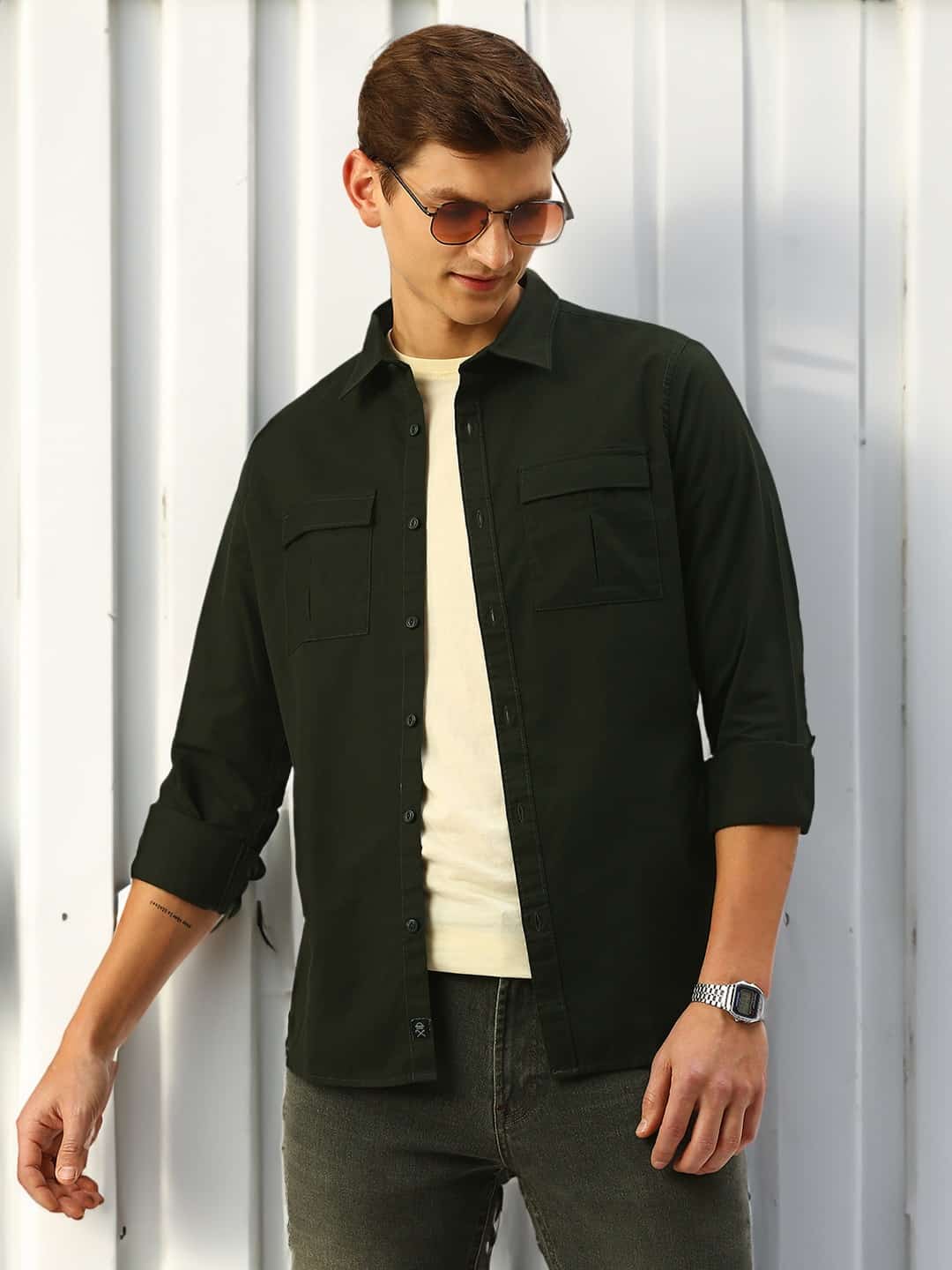 Thomas Scott Men Cotton Twill Classic Slim Fit Opaque Casual Shirt