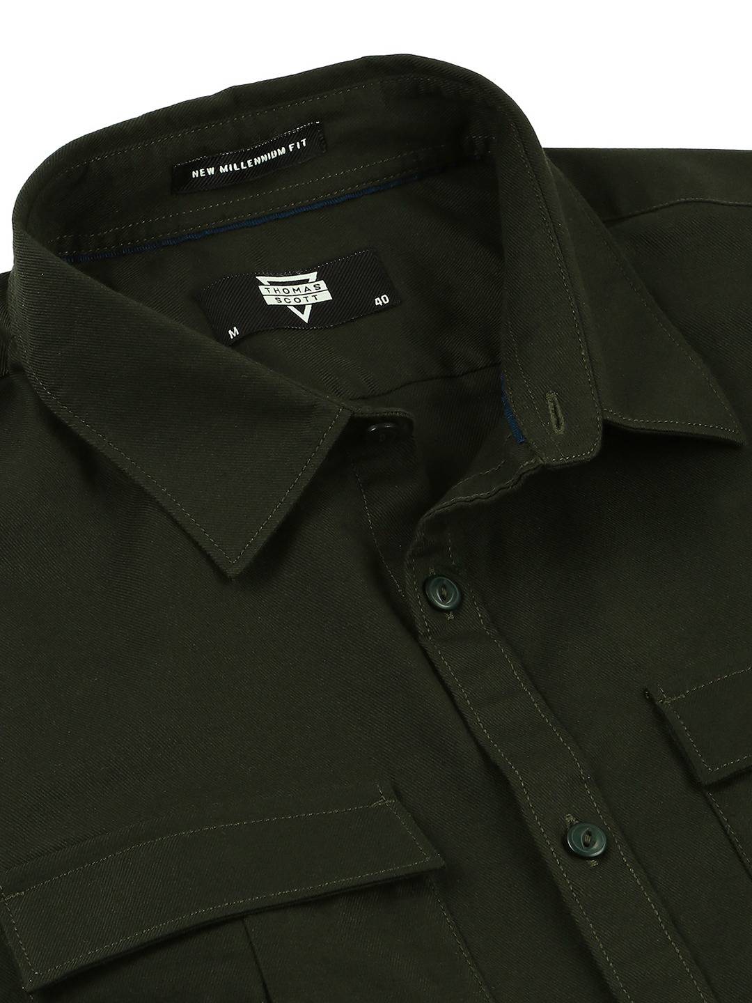 Thomas Scott Men Cotton Twill Classic Slim Fit Opaque Casual Shirt