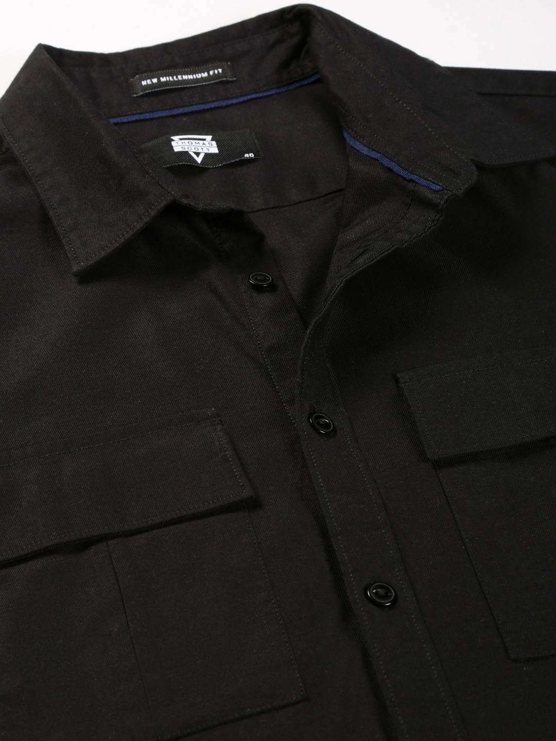 Thomas Scott Men Classic spread collar Long Sleeves Slim Fit Casual Cotton Shirt