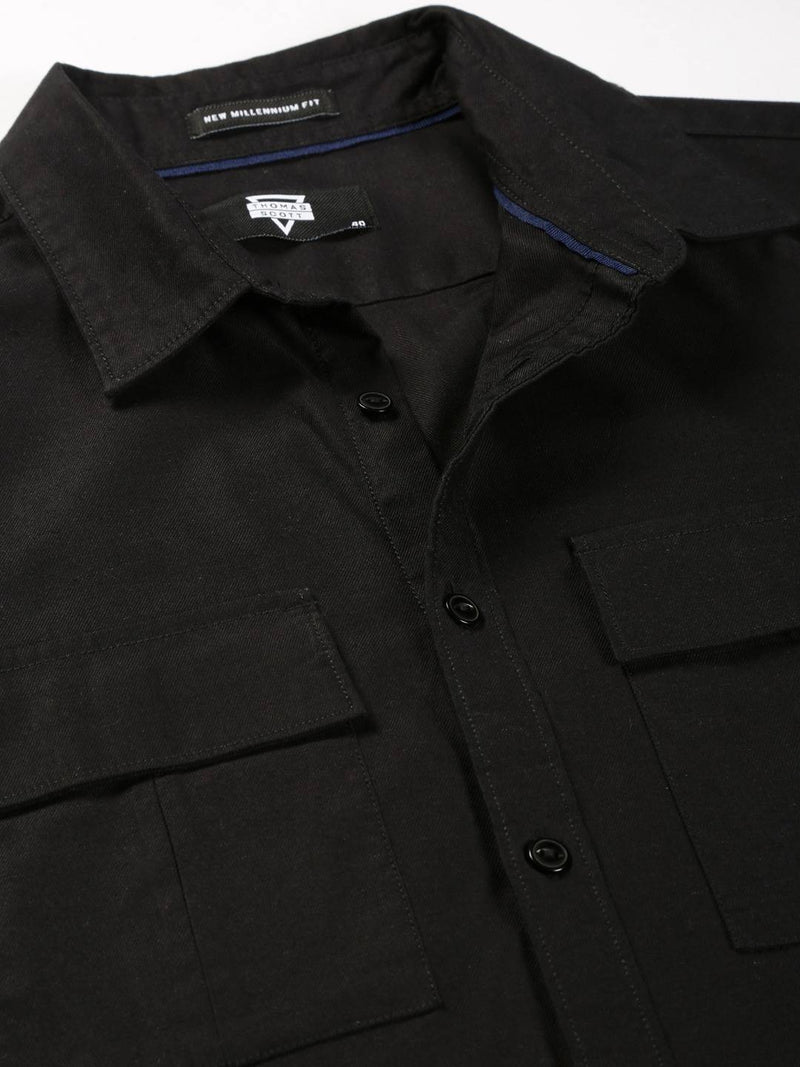 Thomas Scott Men Classic spread collar Long Sleeves Slim Fit Casual Cotton Shirt