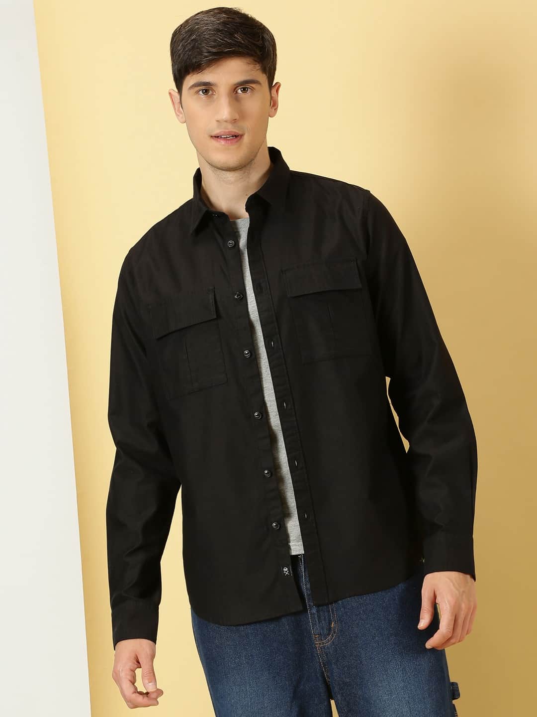 Thomas Scott Men Classic spread collar Long Sleeves Slim Fit Casual Cotton Shirt