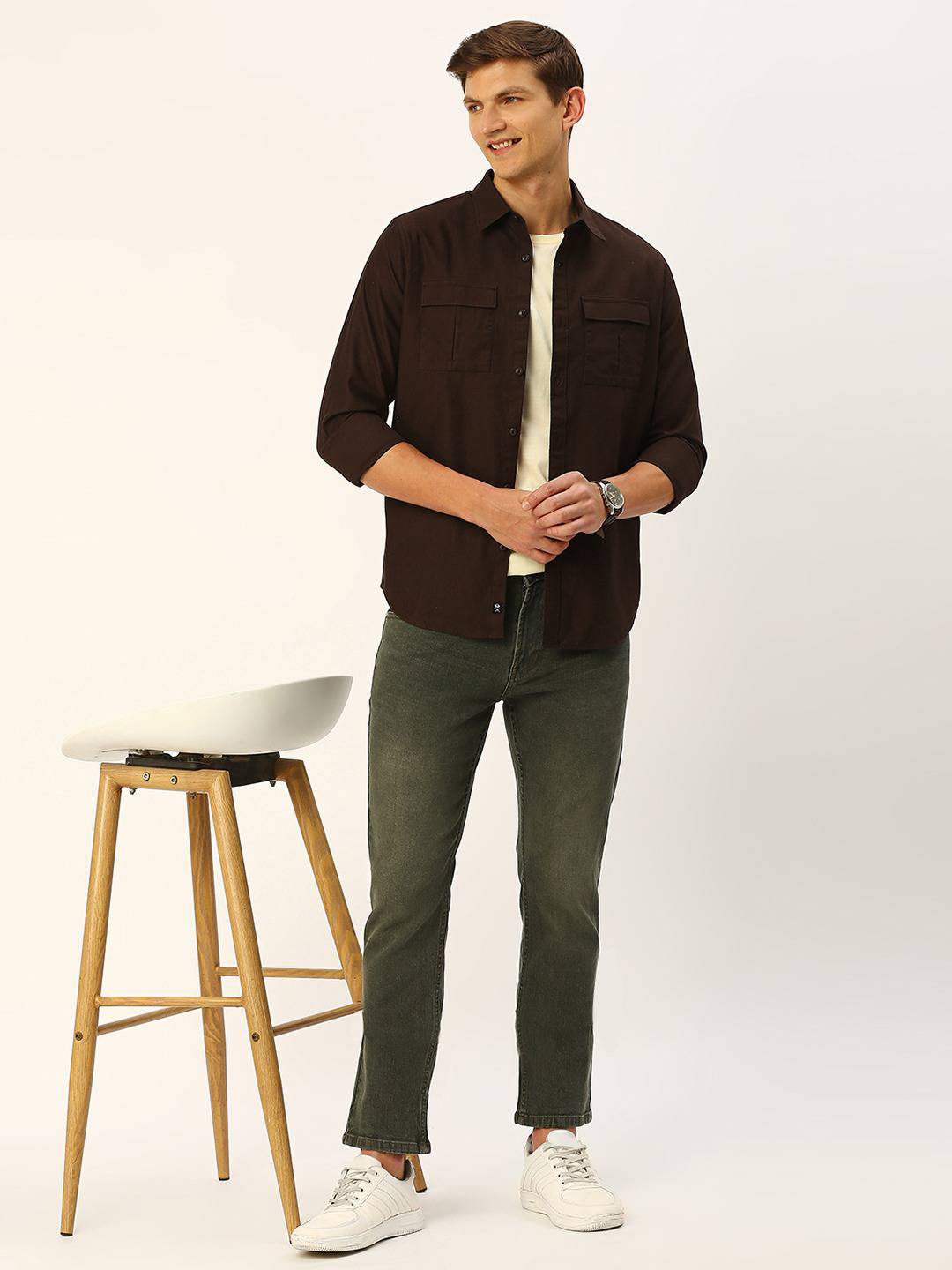 Thomas Scott Men Classic Slim Fit Twill Weave Pure Cotton Casual Shirt